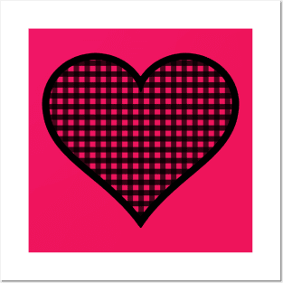 Pink and Black Gingham Heart Posters and Art